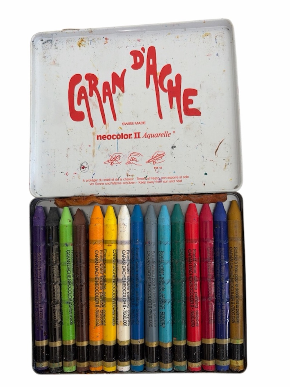 VINTAGE Caran d'Ache Neocolor II Aquarelle 15 Artists Water Soluble Wax Crayons